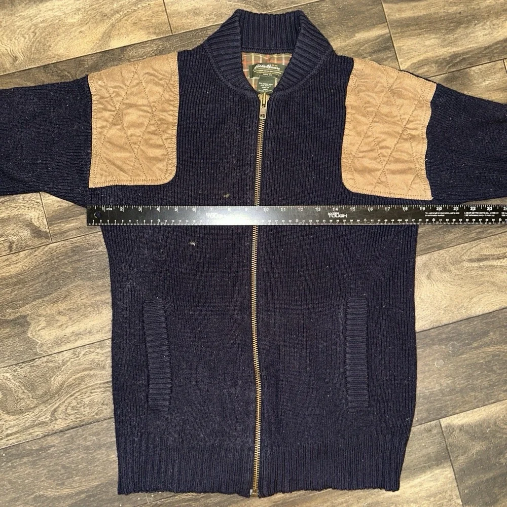 Vintage Eddie Bauer Merino Wool Full-Zip Sportsman Sweater Men's Size S Navy